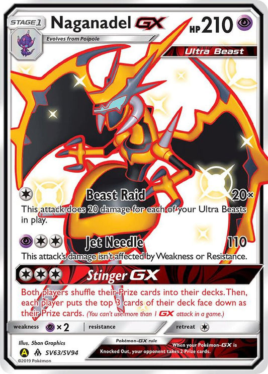 Naganadel GX SV63/SV94 Shiny Holo Rare Shiny Vault Pokémon card