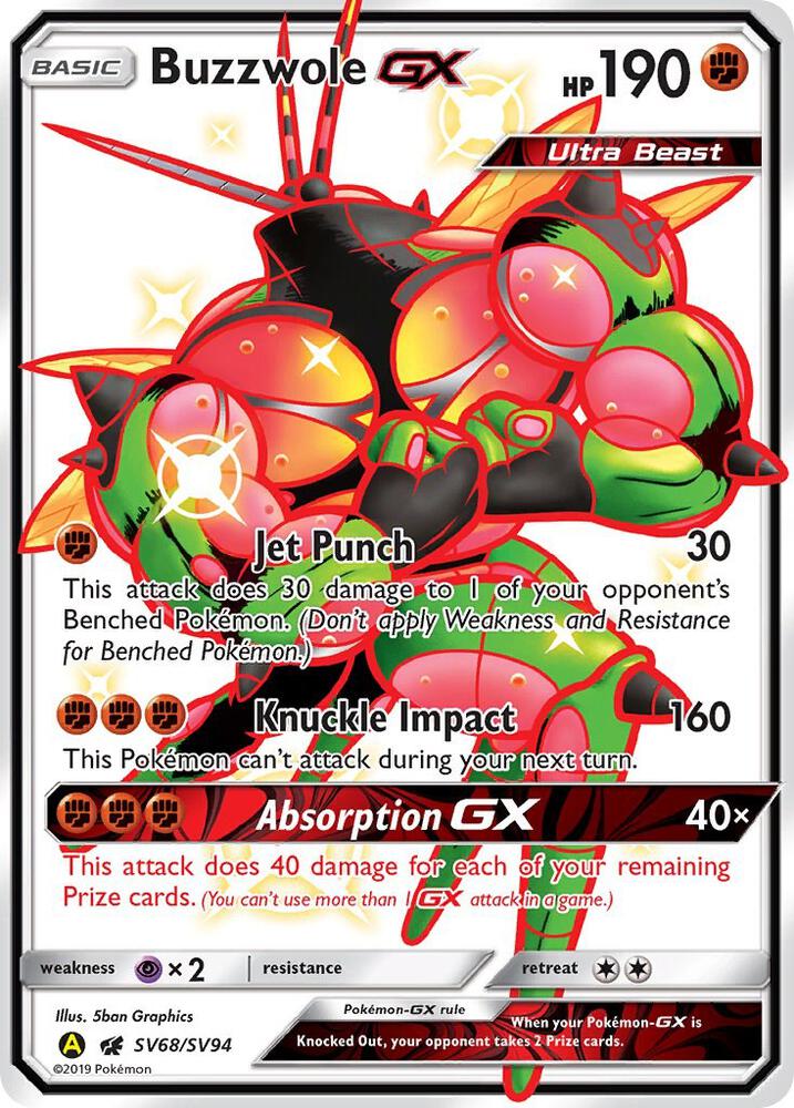 Buzzwole GX - SV68/SV94 Shiny Holo Rare Hidden Fates: Shiny Vault
