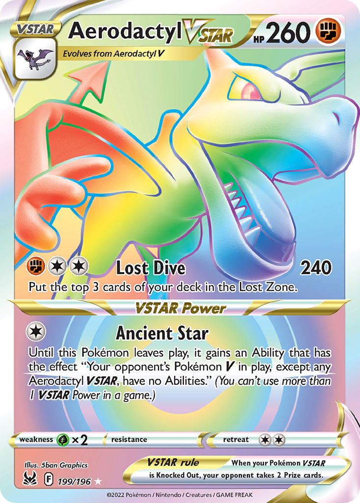 Aerodactyl VSTAR 199/196 Rare Rainbow Lost Origin