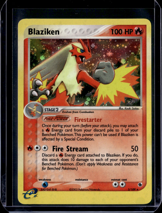 Blaziken - 3/109 Ruby and Sapphire #3/109 Holofoil Pokémon Card (front)