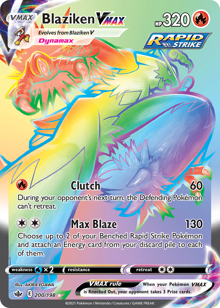 Blaziken VMAX 200/198 Rare Rainbow Chilling Reign