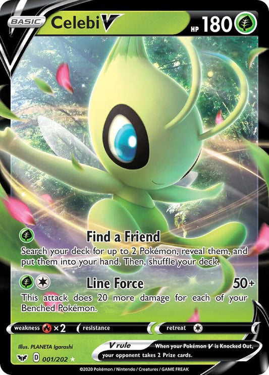 Celebi V 001/202 Ultra Rare Sword & Shield Base Set Pokémon card