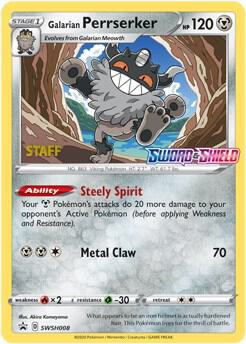 Galarian Perrserker - SWSH008 (Prerelease) [Staff] SWSH008 Promo Sword & Shield Promo Cards Pokémon card