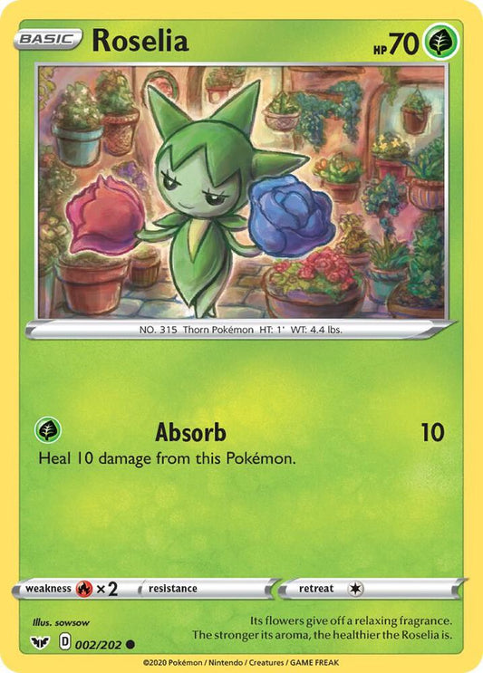 Roselia (002) 002/202 Common Sword & Shield Base Set Pokémon card
