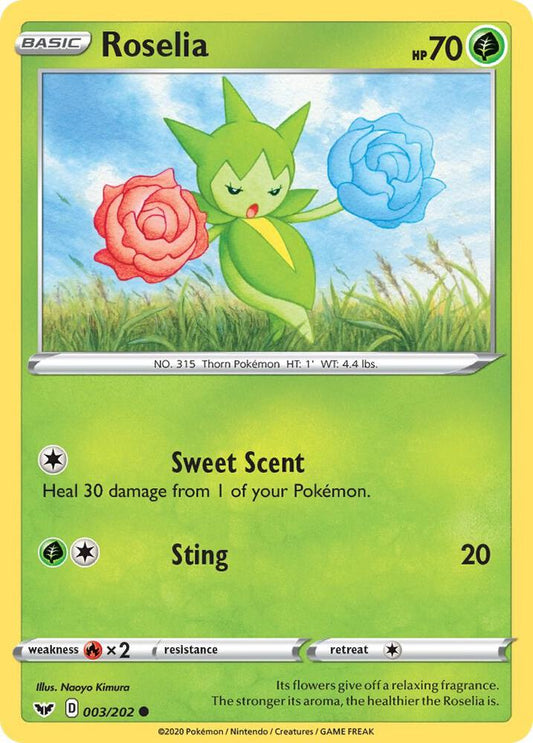 Roselia (003) 003/202 Common Sword & Shield Base Set Pokémon card
