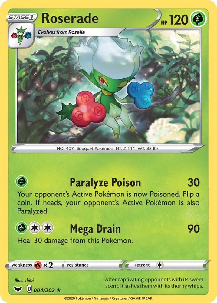 Roserade 004/202 Rare Sword & Shield Base Set Pokémon card