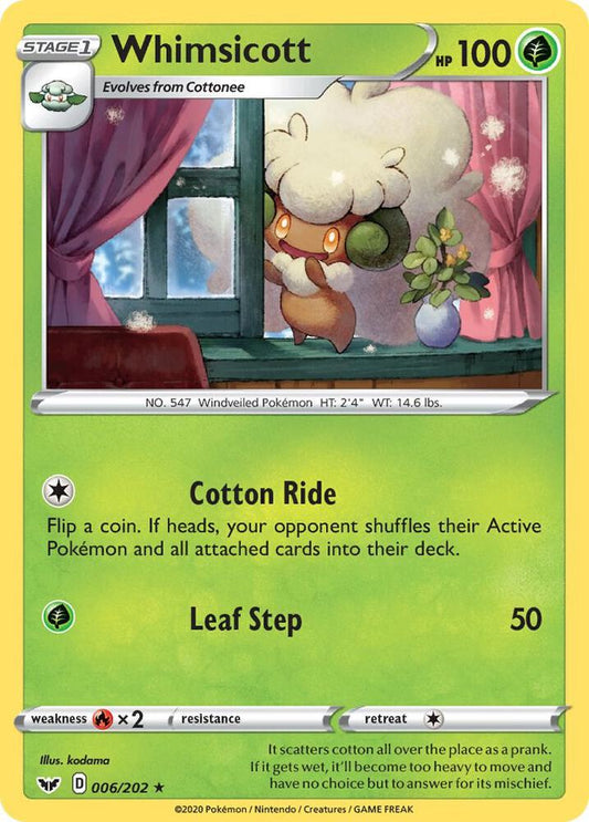 Whimsicott 006/202 Rare Sword & Shield Base Set Pokémon card