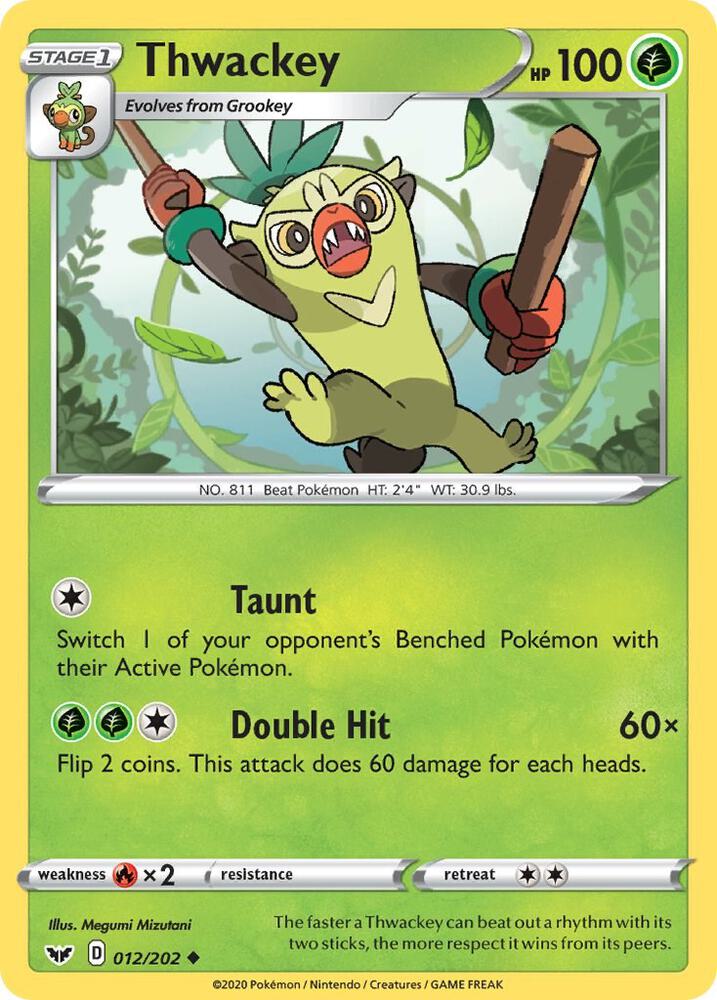 Thwackey (012) 012/202 Uncommon Sword & Shield Base Set Pokémon card