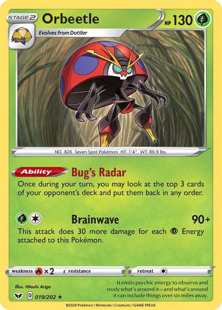 Orbeetle 019/202 Rare Sword & Shield Base Set Pokémon card
