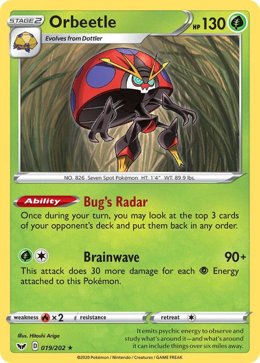 Orbeetle 019/202 Rare Sword & Shield Base Set Pokémon card