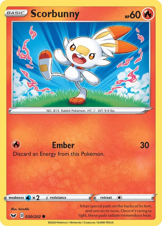 Scorbunny (030) 030/202 Common Sword & Shield Base Set Pokémon card