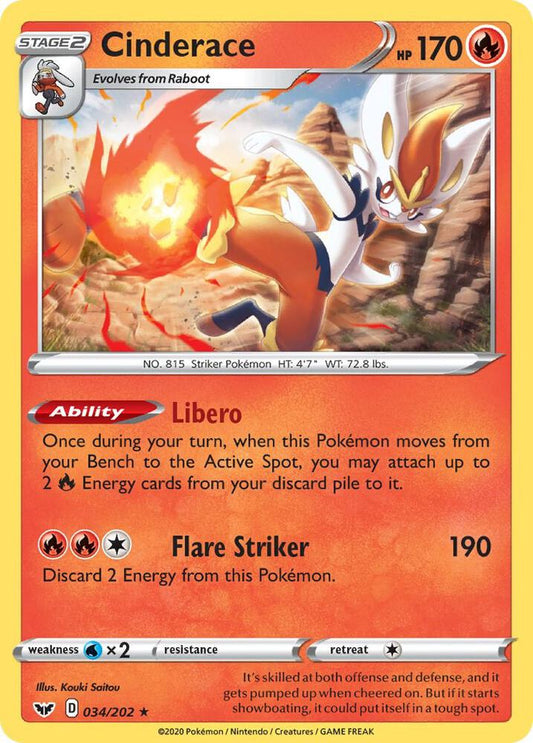 Cinderace (034) 034/202 Holo Rare Sword & Shield Base Set Pokémon card