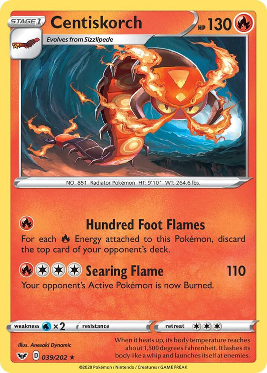 Centiskorch 039/202 Rare Sword & Shield Base Set Pokémon card