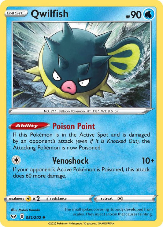 Qwilfish 051/202 Uncommon Sword & Shield Base Set Pokémon card