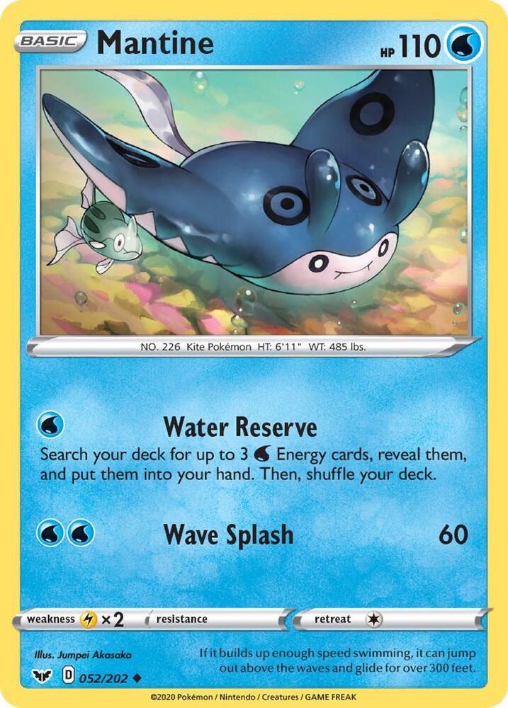 Mantine 052/202 Uncommon Sword & Shield Base Set Pokémon card