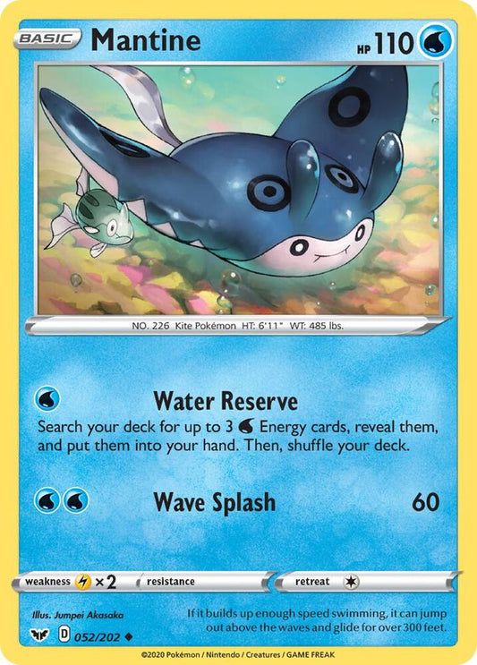 Mantine 052/202 Uncommon Sword & Shield Base Set Pokémon card