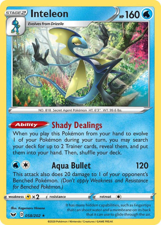 Inteleon (058) - 058/202 Holo Rare SWSH01: Sword & Shield Base Set
