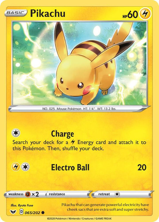 Pikachu 065/202 Common Sword & Shield Base Set Pokémon card