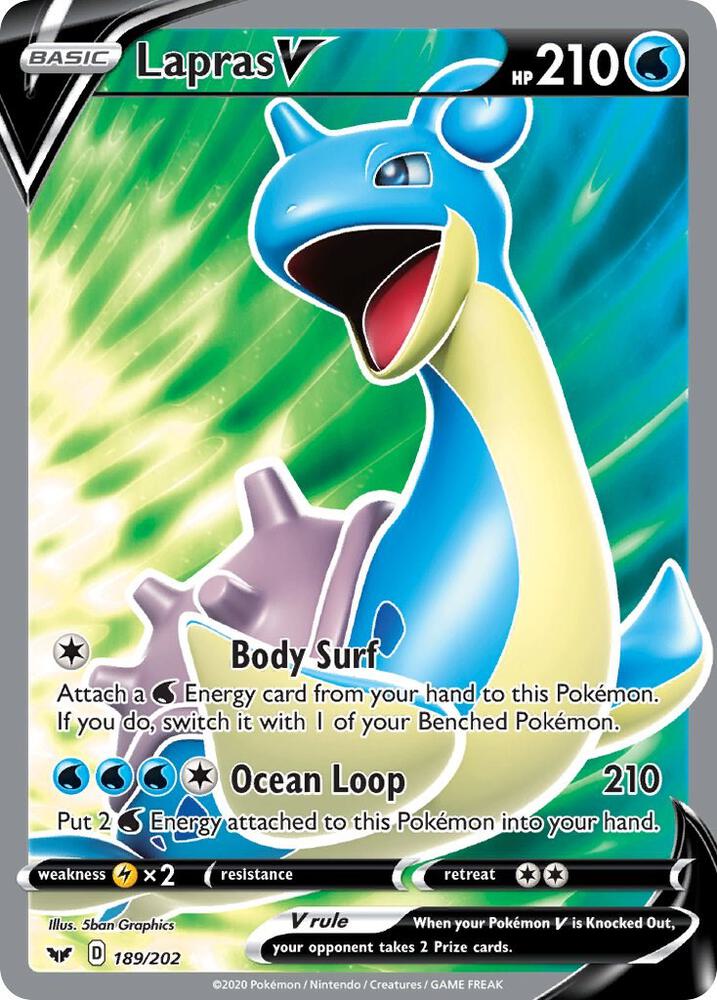 Lapras V (Full Art) 189/202 Ultra Rare Sword & Shield Base Set Pokémon card