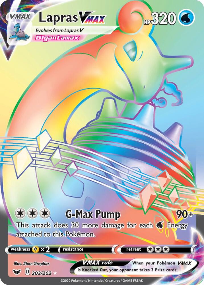 Lapras VMAX (Secret) 203/202 Secret Rare Sword & Shield Base Set Pokémon card