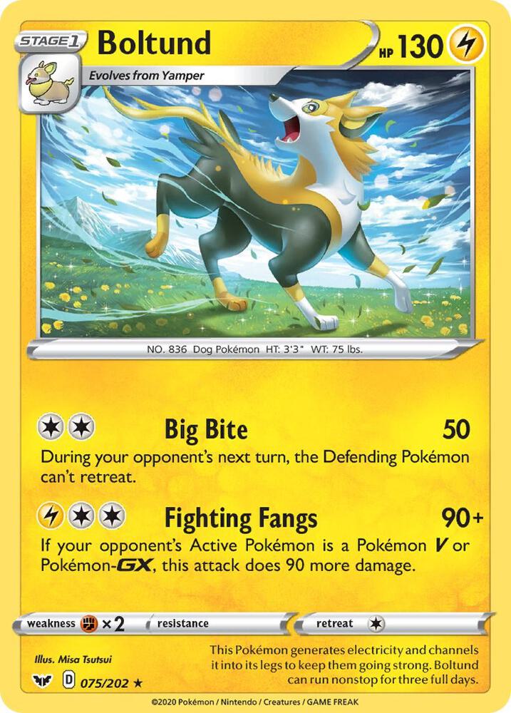 Boltund (075) 075/202 Holo Rare Sword & Shield Base Set Pokémon card