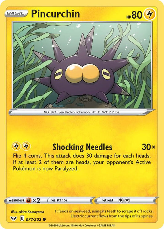 Pincurchin 077/202 Common Sword & Shield Base Set Pokémon card