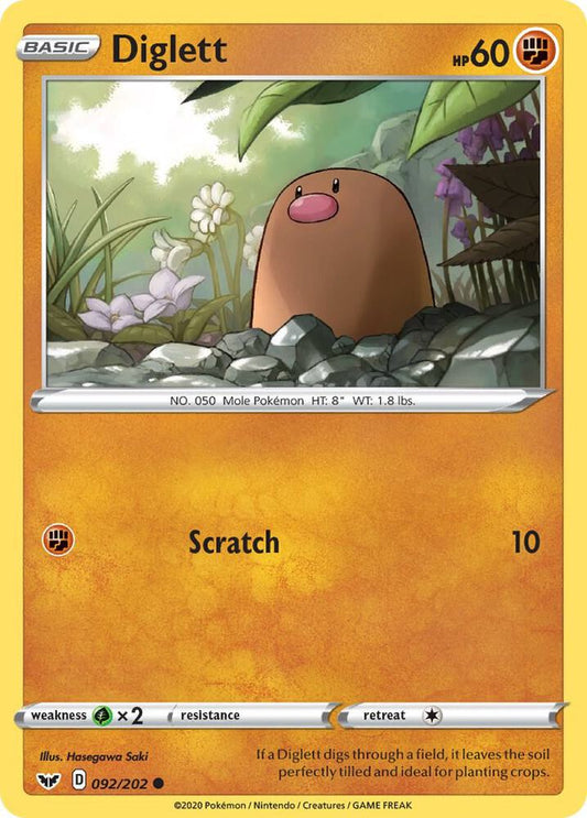 Diglett 092/202 Common Sword & Shield Base Set Pokémon card