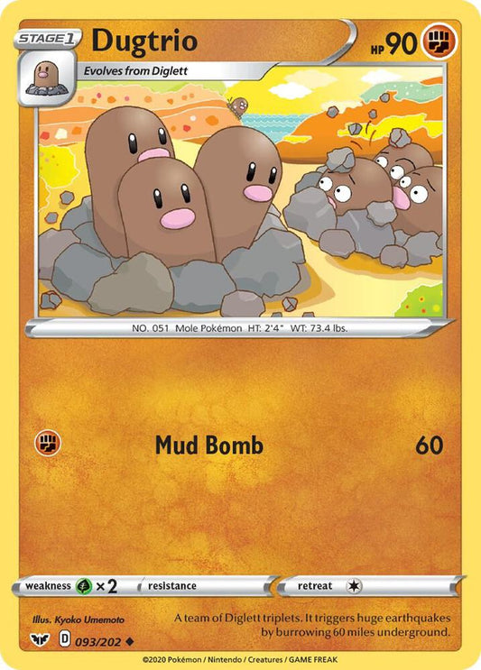 Dugtrio 093/202 Uncommon Sword & Shield Base Set Pokémon card