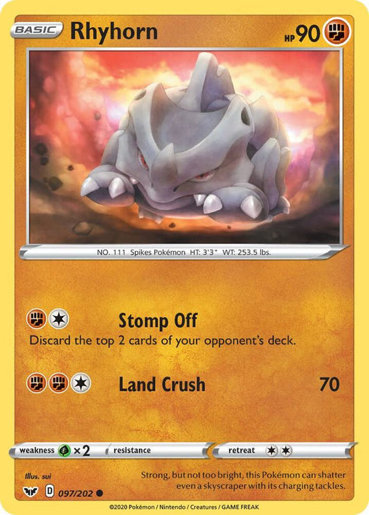Rhyhorn (097) 097/202 Common Sword & Shield Base Set Pokémon card