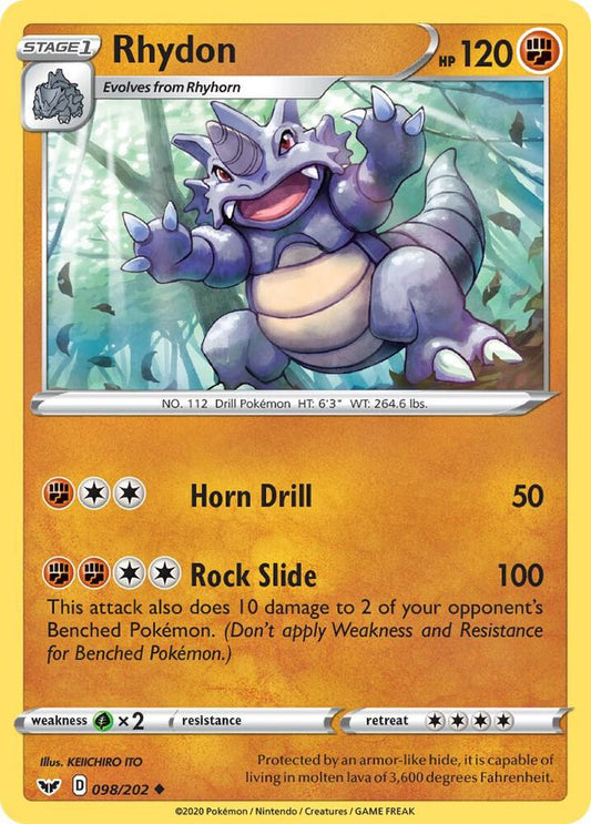 Rhydon 098/202 Uncommon Sword & Shield Base Set Pokémon card