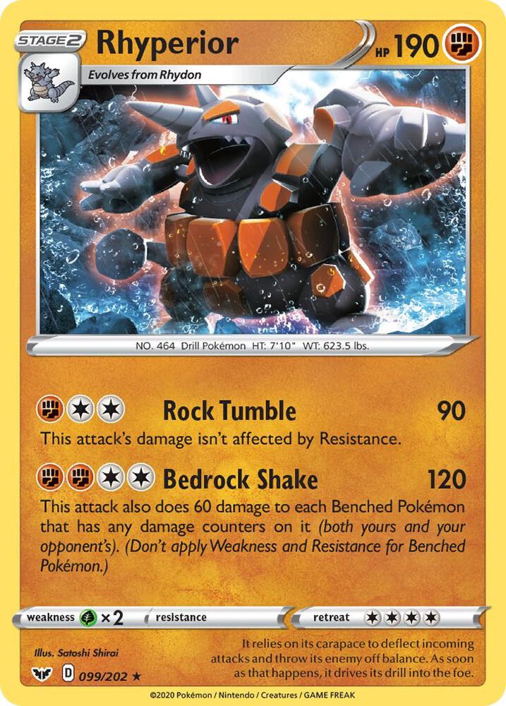 Rhyperior 099/202 Holo Rare Sword & Shield Base Set Pokémon card