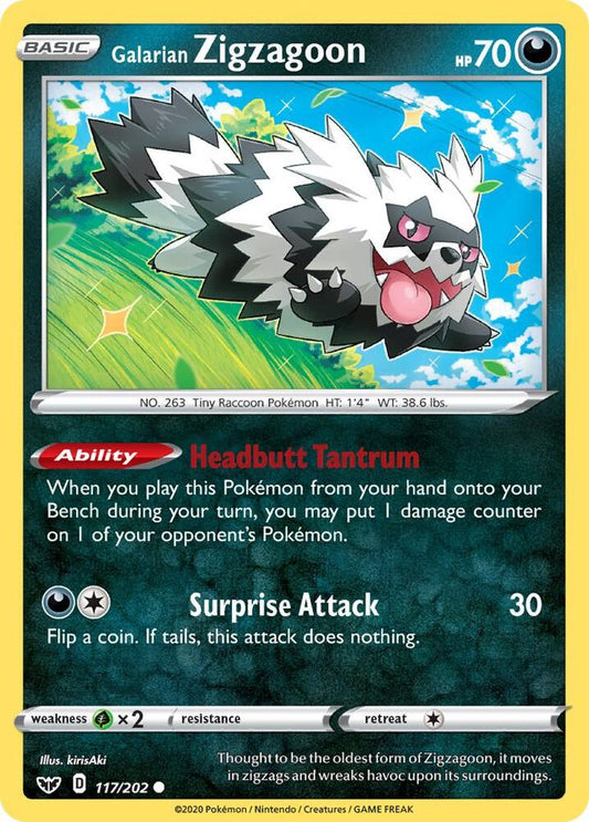 Galarian Zigzagoon 117/202 Common Sword & Shield Base Set Pokémon card