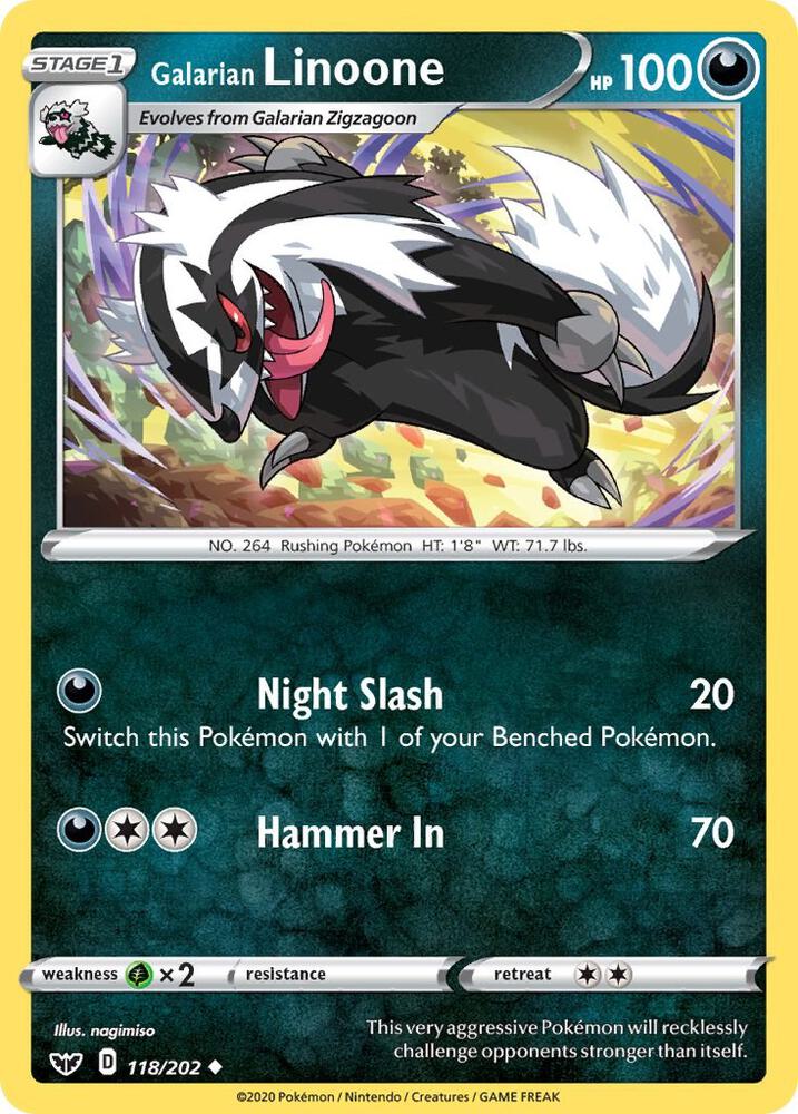 Galarian Linoone 118/202 Uncommon Sword & Shield Base Set Pokémon card