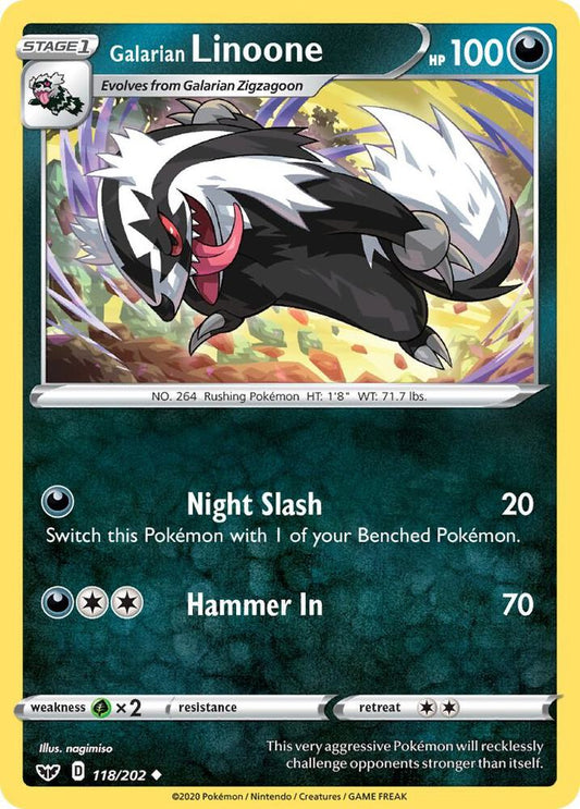 Galarian Linoone 118/202 Uncommon Sword & Shield Base Set Pokémon card