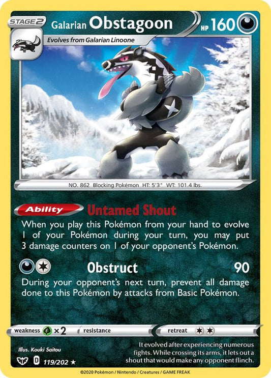 Galarian Obstagoon 119/202 Holo Rare Sword & Shield Base Set Pokémon card