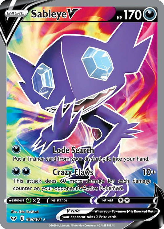 Sableye V (Full Art) 194/202 Ultra Rare Sword & Shield Base Set Pokémon card