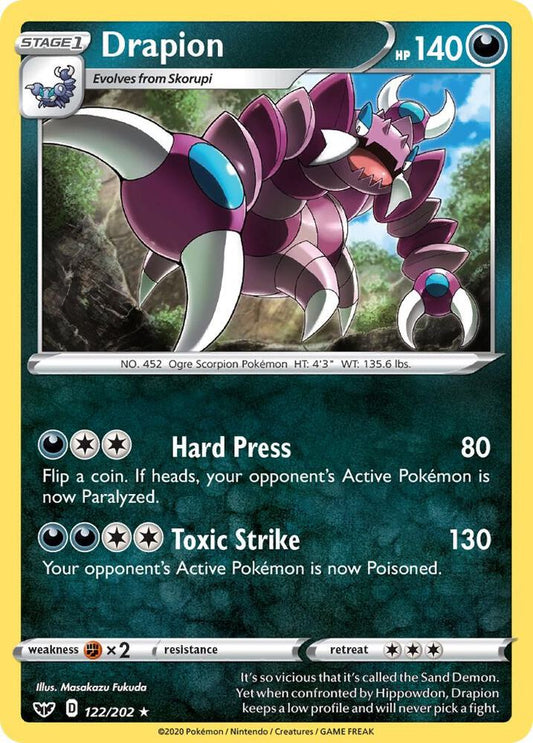 Drapion 122/202 Rare Sword & Shield Base Set Pokémon card