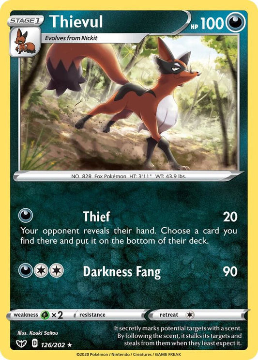 Thievul 126/202 Rare Sword & Shield Base Set Pokémon card
