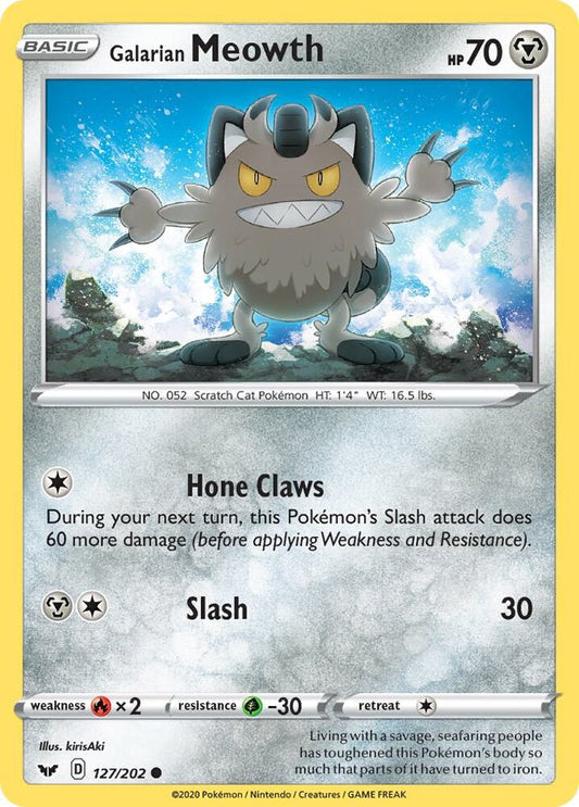 Galarian Meowth 127/202 Common Sword & Shield Base Set Pokémon card