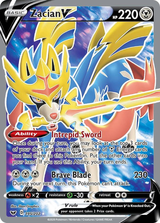 Zacian V (Full Art) 195/202 Ultra Rare Sword & Shield Base Set Pokémon card