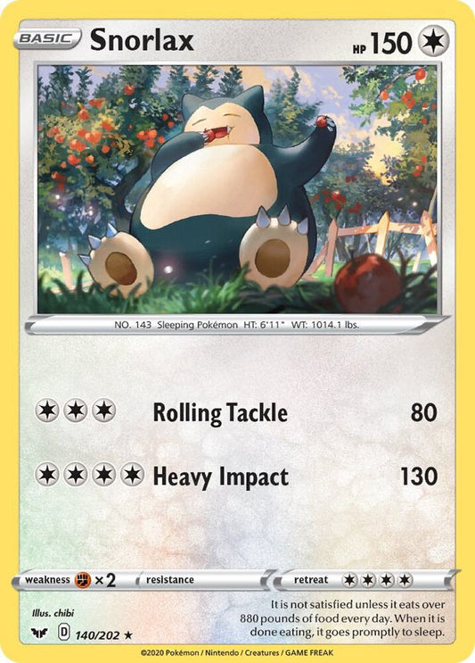 Snorlax 140/202 Rare Sword & Shield Base Set Pokémon card