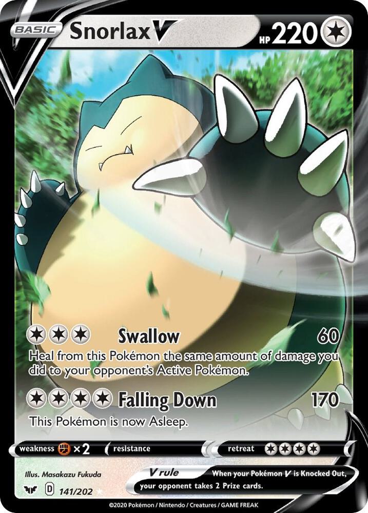 Snorlax V 141/202 Ultra Rare Sword & Shield Base Set Pokémon card
