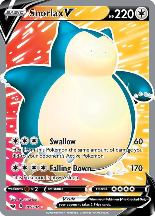 Snorlax V (Full Art) 197/202 Ultra Rare Sword & Shield Base Set Pokémon card