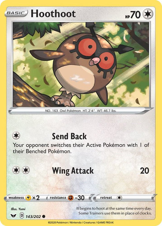 Hoothoot 143/202 Common Sword & Shield Base Set Pokémon card