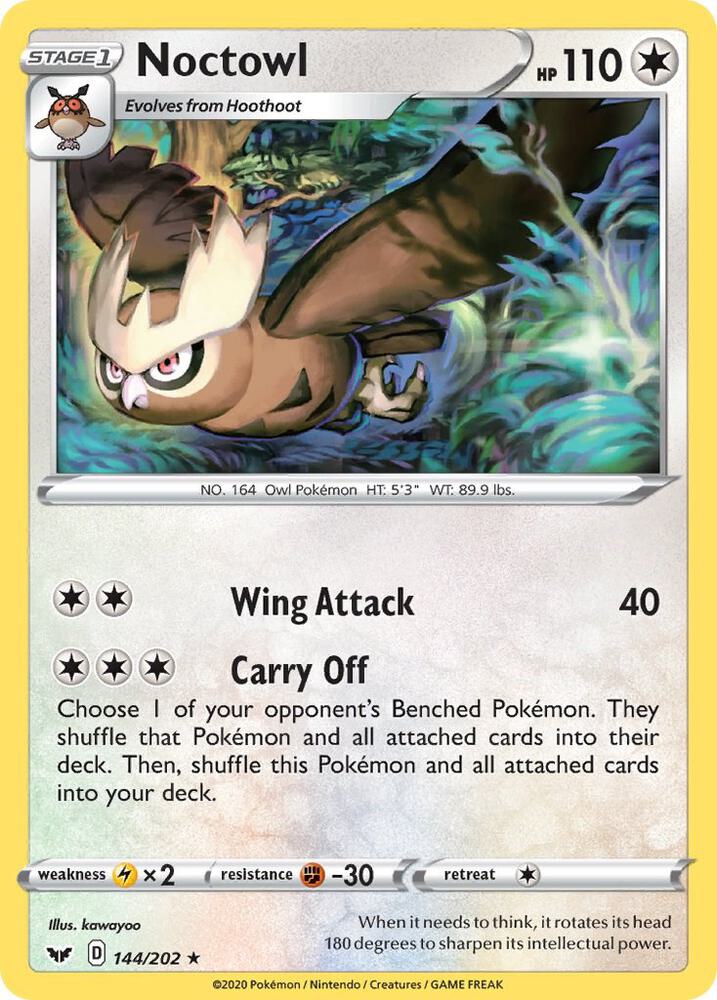 Noctowl 144/202 Rare Sword & Shield Base Set Pokémon card