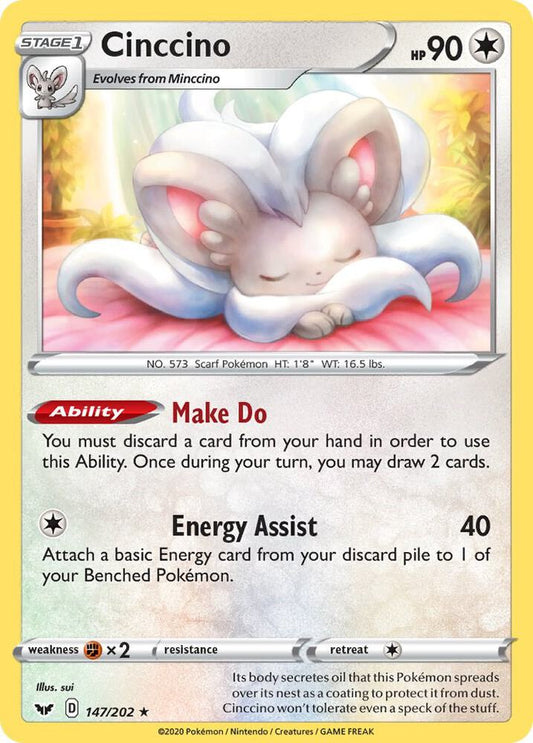 Cinccino 147/202 Rare Sword & Shield Base Set Pokémon card