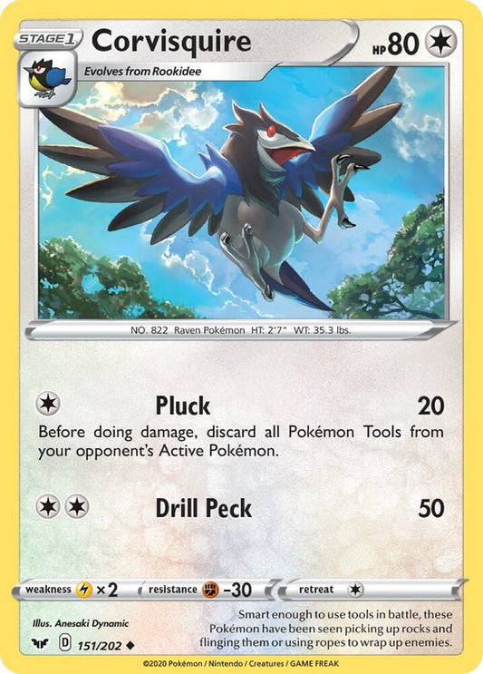 Corvisquire 151/202 Uncommon Sword & Shield Base Set Pokémon card