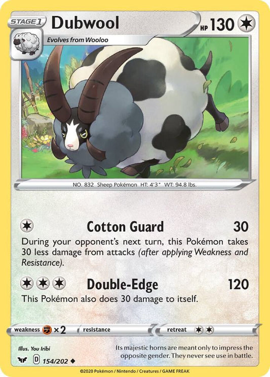 Dubwool 154/202 Uncommon Sword & Shield Base Set Pokémon card