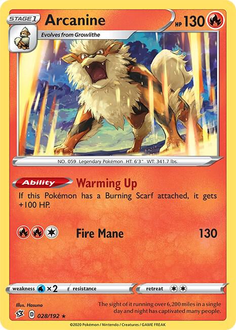 Arcanine 028/192 Rare Rebel Clash Pokémon card