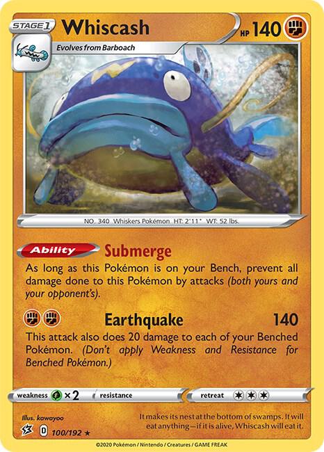 Whiscash 100/192 Rare Rebel Clash Pokémon card